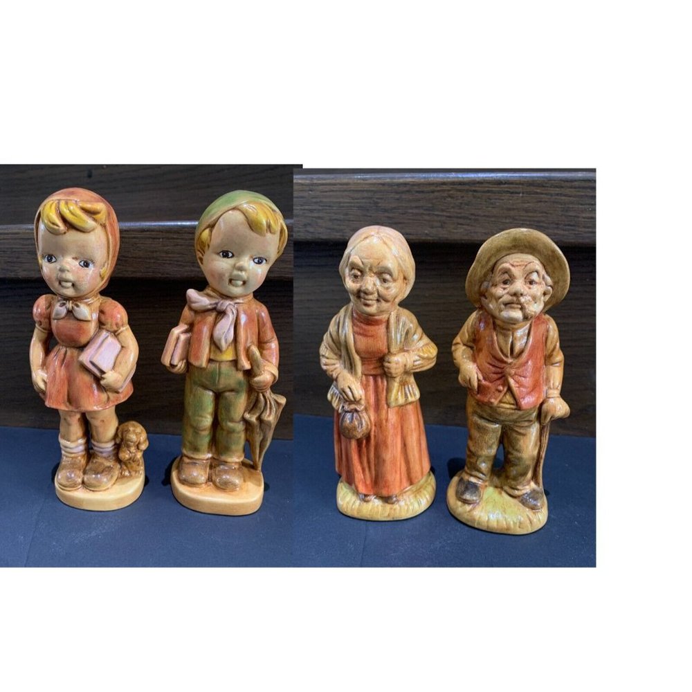 lot of 4 VTG Hummel Type Girl and Boy 1976 old man and old lady Ceramic Bisque
